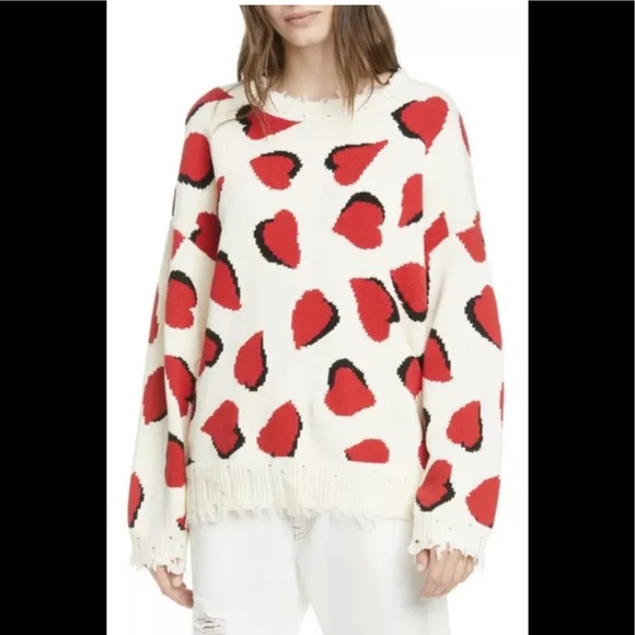 R13 HEARTS OVERSIZED SWEATER - ECRU. Size medium - Picture 1 of 12